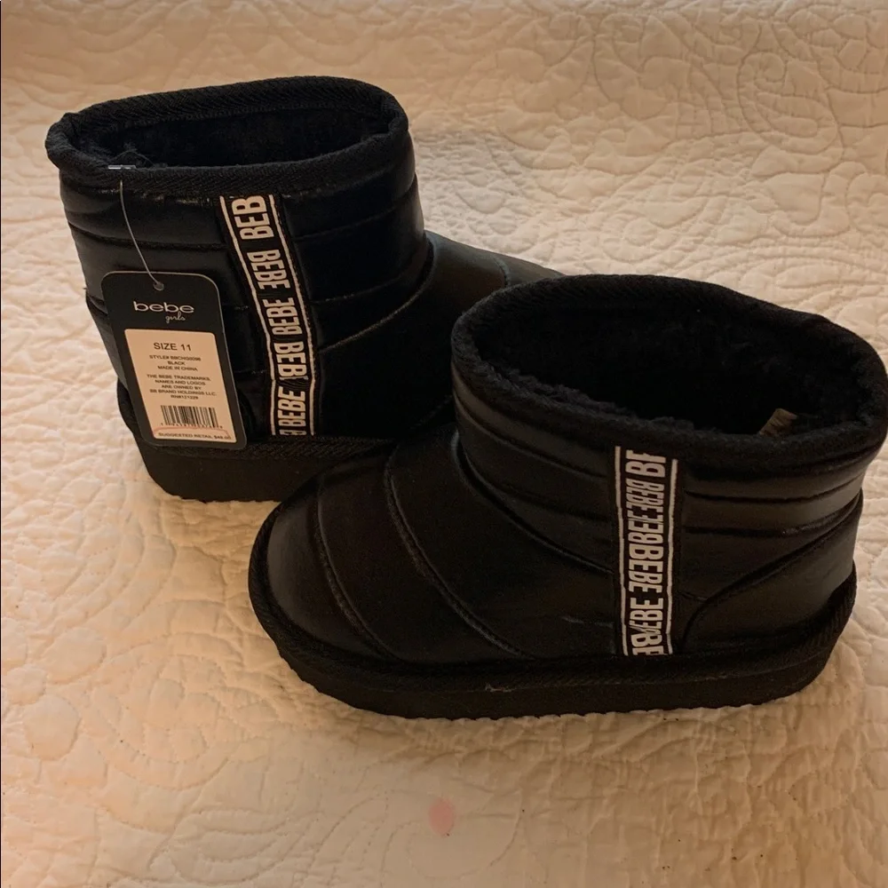 bebe Black Quilted Ankle Booties with Logo Strap NEW Size 11 & Size 1 Super Cute